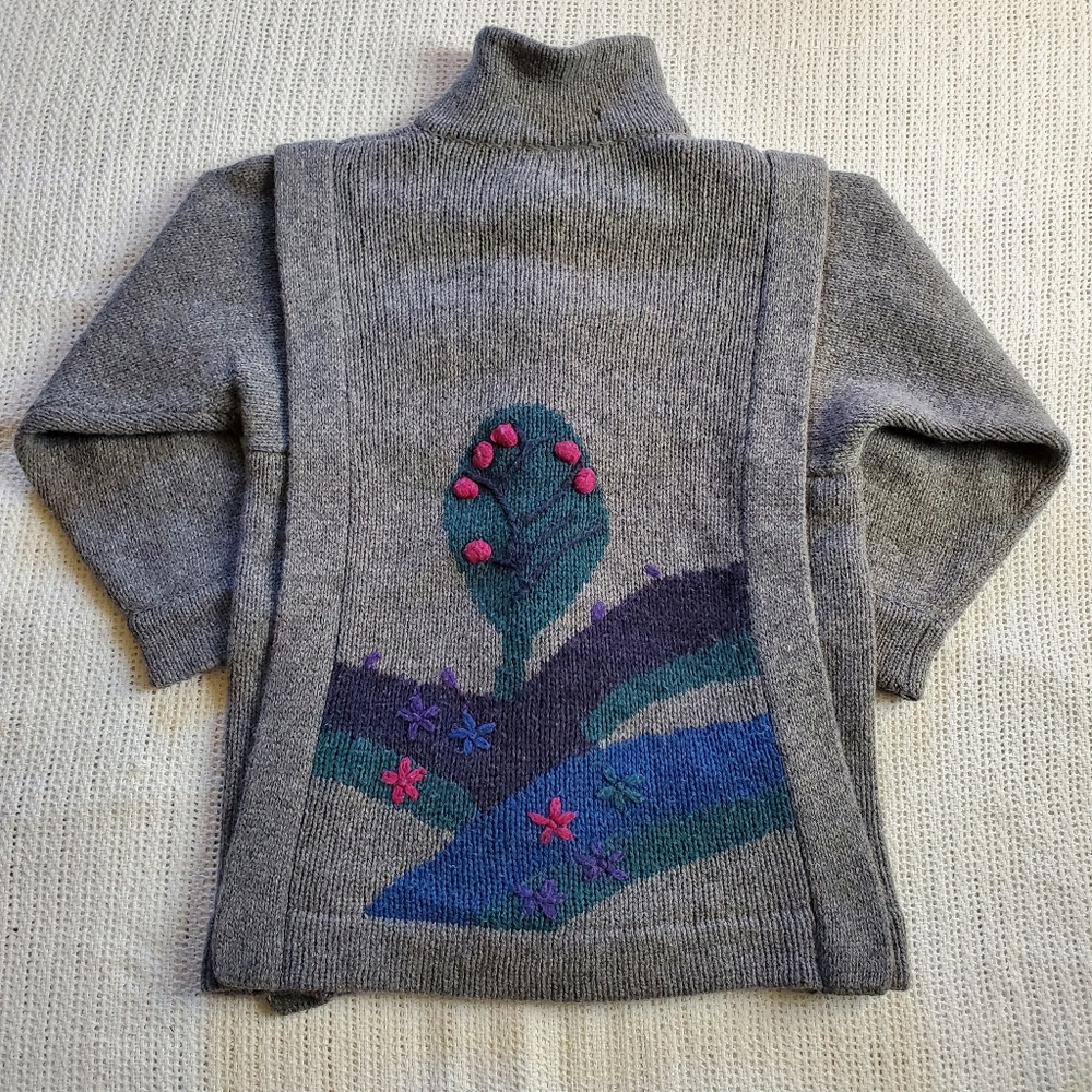 VTG Leroy Knitwear Women's Small Oversized Long Cardigan Sweater Wool Knit Tree